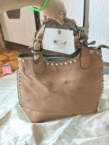 Studded Faux Leather Tote Bag