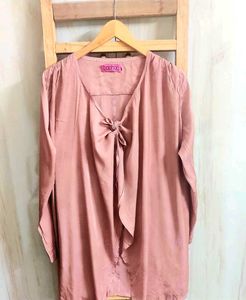 Chic Tan colour Bow Neck Top Size-44