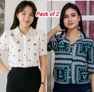 Cute Cherry Print Button-Up Shirt pack of 2 💯