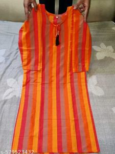ComboOffer-New StripedOrangeWomen Kurtas-2+Plazzo