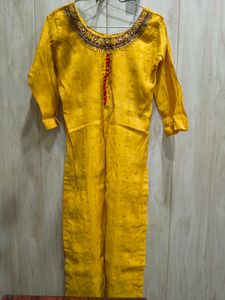 Yellow Kurta with Mirror Work