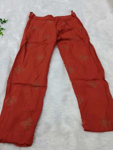 Rust Orange Kurta Set with Gold Print