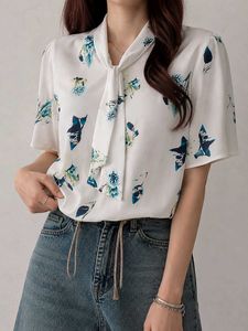 Korean premium Floral Print Bow Neck Blouse