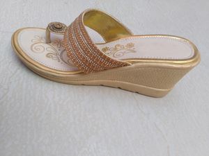 Lady Steps Women's Fancy Slip On Golden Colour Sli