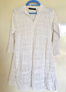 White Embroidered Tiered Dress