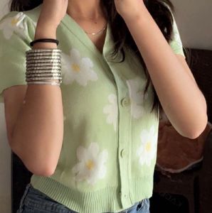 Floral Green Knit Cardigan
