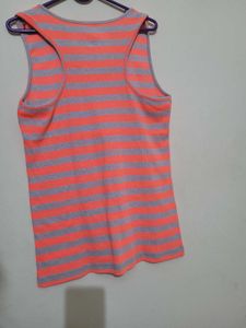 Title: XXL Neon Coral Grey Striped Racerback Tank