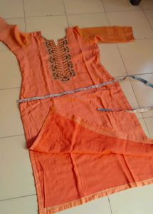 Peach Kurti with Embroidered Neckline