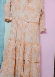 Peachy Tie-Dye Kurta with Pearl Buttons