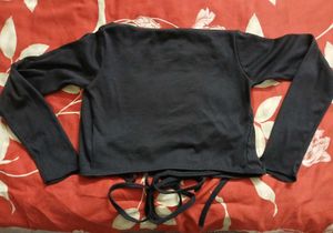 Tie-Up Long Sleeve Midnight Wrap Crop Top