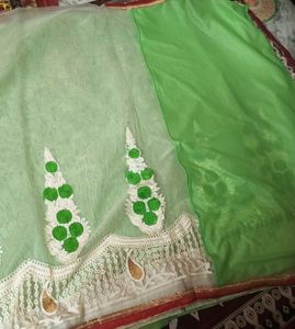 Vibrant Green Saree with Embellished Border