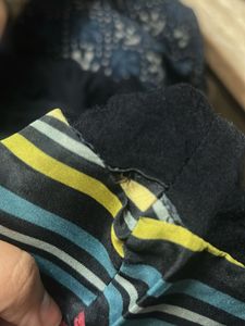 Black Kurti with Multicolour Striped Yoke