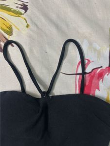 padded Black Ribbed Crop Top