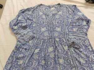 Blue Floral Print Tunic Top