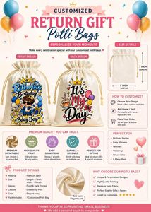 Set of 10 Personalized Satin Return Gift Potli Bag