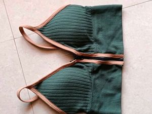Green Zip Front Crop Top