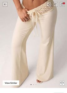 Cream Crochet Waist Flared Pants