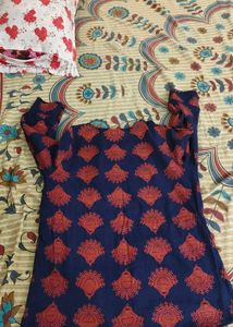 Blue Kurta with Red Motif Print