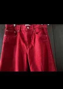 ZARA Free Delivery Red Denim Wide Leg cropped