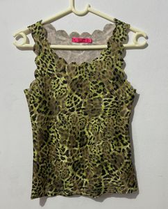 Leopard Print Vintage Scalloped Tank Top