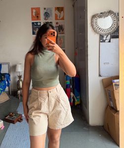 Ribbed Turtleneck Sleeveless Crop Top