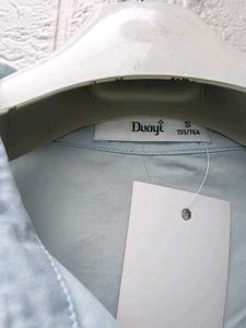 Korean Pintrest Light Blue Button-Up Shirt with Fa