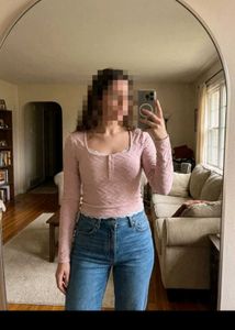 Cute Pink Textured Long Sleeve Top