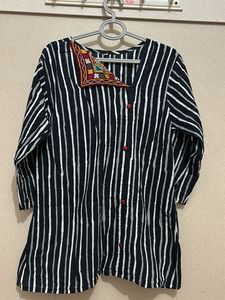 Striped Embroidered Top
