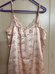 Cute Cat Print Satin Nightgown