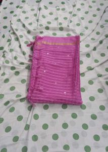 Elegant Pink Striped Saree with Sequins