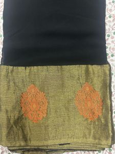 Elegant Black Saree with Gold Border