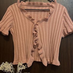 Cute Ruffle Trim Knit Top