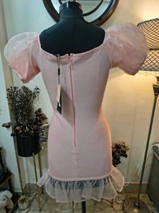 Pink Puff Sleeve Ruffle Dress