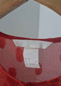 H&amp;M Sheer Red Polka Dot Blouse