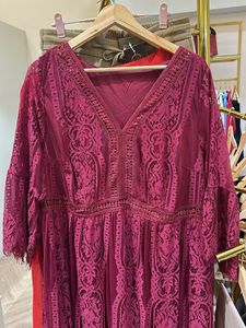 Plus Size Burgundy Lace Party Dress