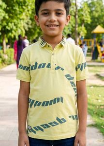 Boys Yellow Graphic Polo T-Shirt