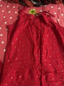 Elegant Red Kurta Set with Golden Motifs