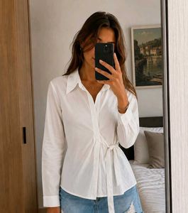 Chic White Collared Tie-Waist Tunic