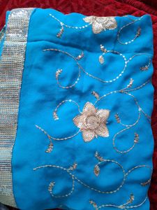 Stunning Blue Saree with Gold Embroidery
