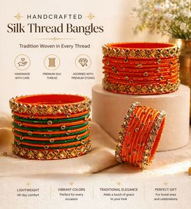 Vibrant Orange Silk Thread Bangles Set - 2.2 size