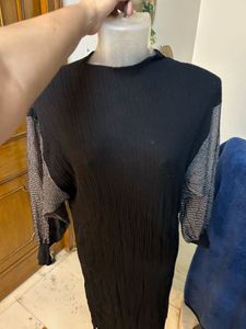 Black Midi Dress with Mesh Sleeves