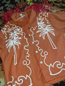 Orange Tropical Print Button-Up Shirt