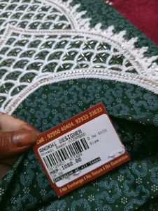 🌿 Elegant Dark Green Embroidered Dress Material