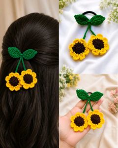 Red Crochet and sunflower  Hair Clip
