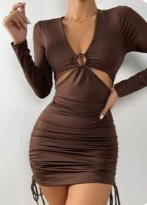 Chic Brown Ruched Cut-Out Dress