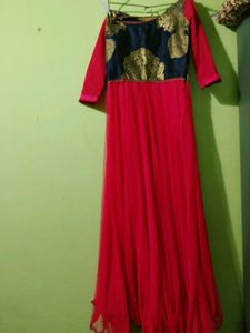 Elegant Pink &amp; Navy Embroidered Gown