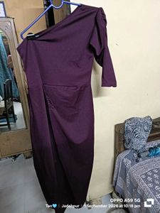 One-Shoulder Puff Sleeve Purple Dress