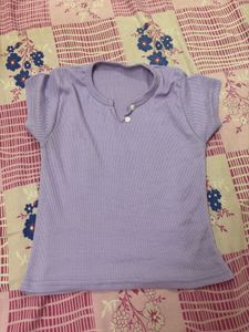 Lilac Ribbed V-Neck Top