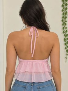 Pink Ruffled Halter Top