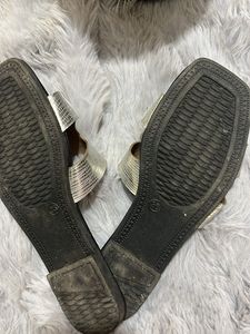 Silver Black Shiny Flats